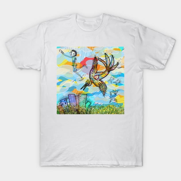 The boy, the bird and the flying dream (I) T-Shirt by aremaarega